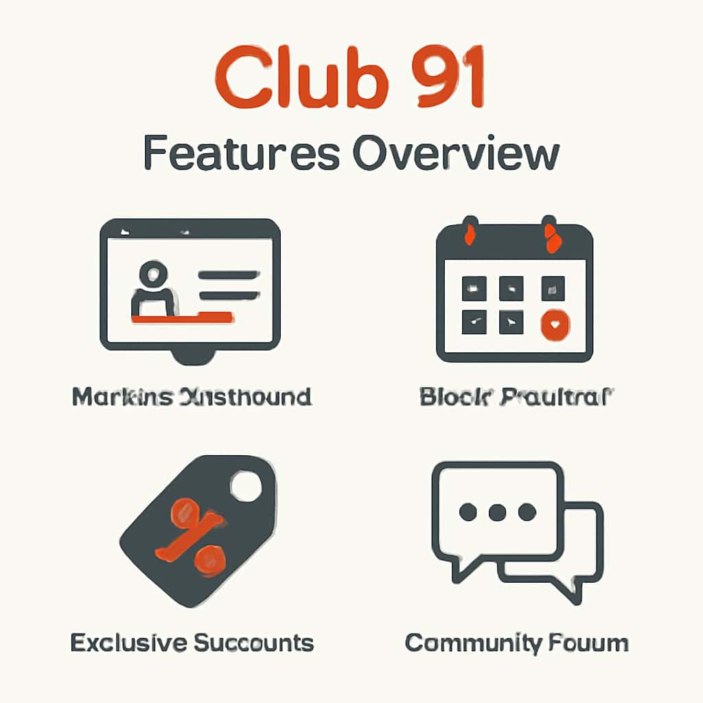 A diagram highlighting key features of Club 91.