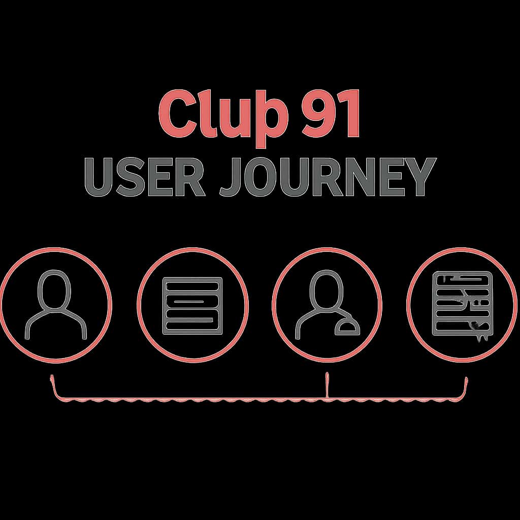 Diagram illustrating the various steps in the Club 91 User Journey.