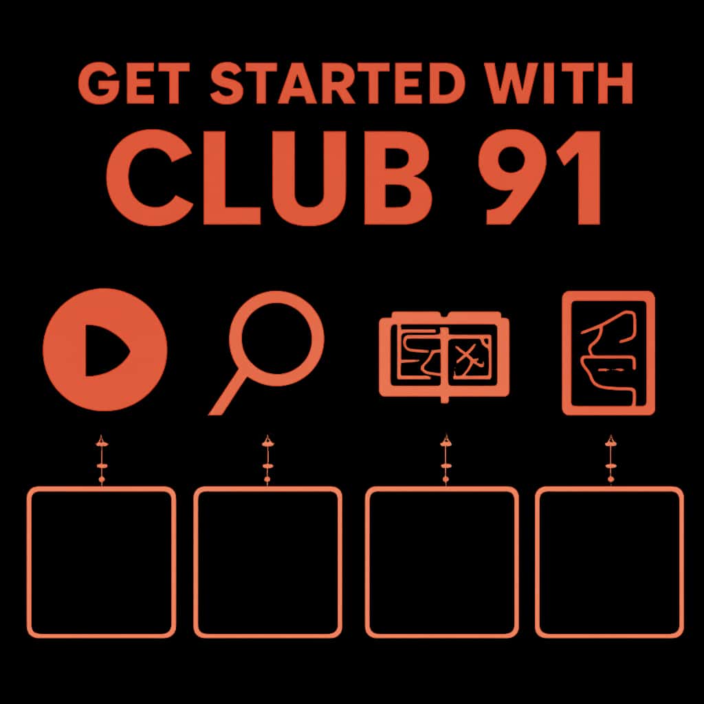 Diagram illustrating the essentials of getting started with Club 91.