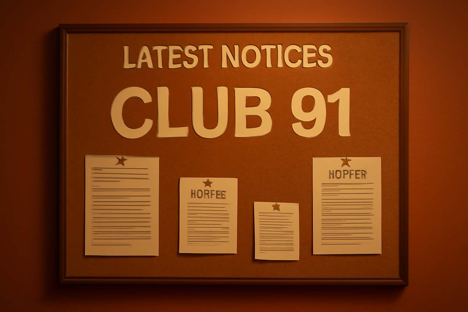 Visual representation of Club 91 Notices with essential updates and notifications.